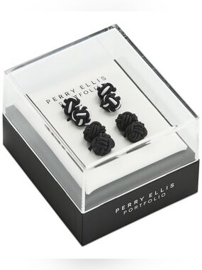 Perry Ellis Black and White Knot Cufflinks Set